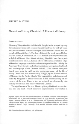 Memoirs of Henry Obookiah: a Rhetorical History