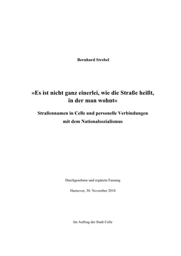 Straßennamen in Celle Und Personelle Verbindungen Mit Dem Nationalsozialismus