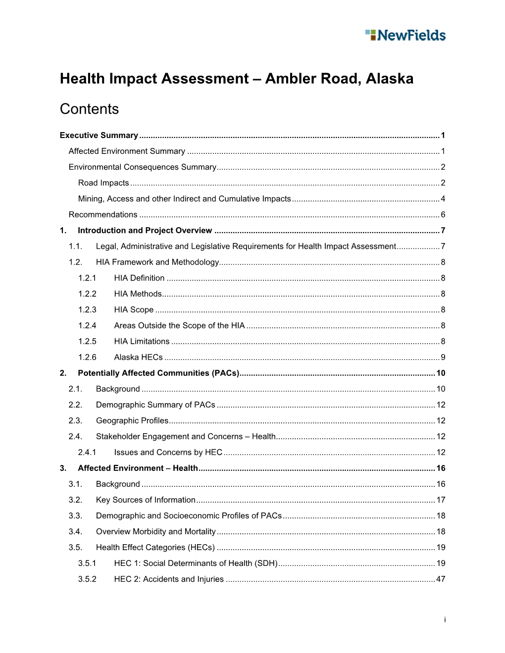 Ambler Road, Alaska Contents