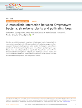 A Mutualistic Interaction Between Streptomyces Bacteria, Strawberry Plants and Pollinating Bees