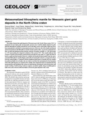 Metasomatized Lithospheric Mantle for Mesozoic Giant