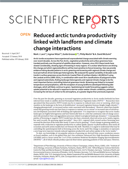 Reduced Arctic Tundra Productivity Linked with Landform and Climate Change Interactions Received: 11 April 2017 Mark J