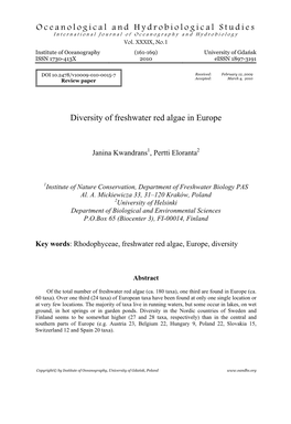 Diversity of Freshwater Red Algae in Europe