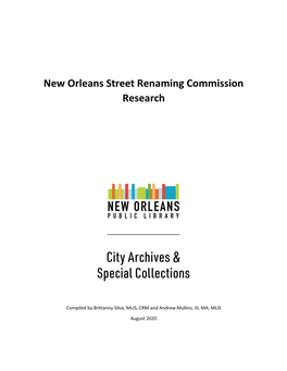 New Orleans Street Renaming Commission Research