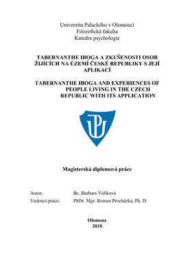 Univerzita Palackého V Olomouci Filozofická Fakulta Katedra Psychologie