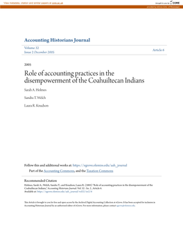 Role of Accounting Practices in the Disempowerment of the Coahuiltecan Indians Sarah A
