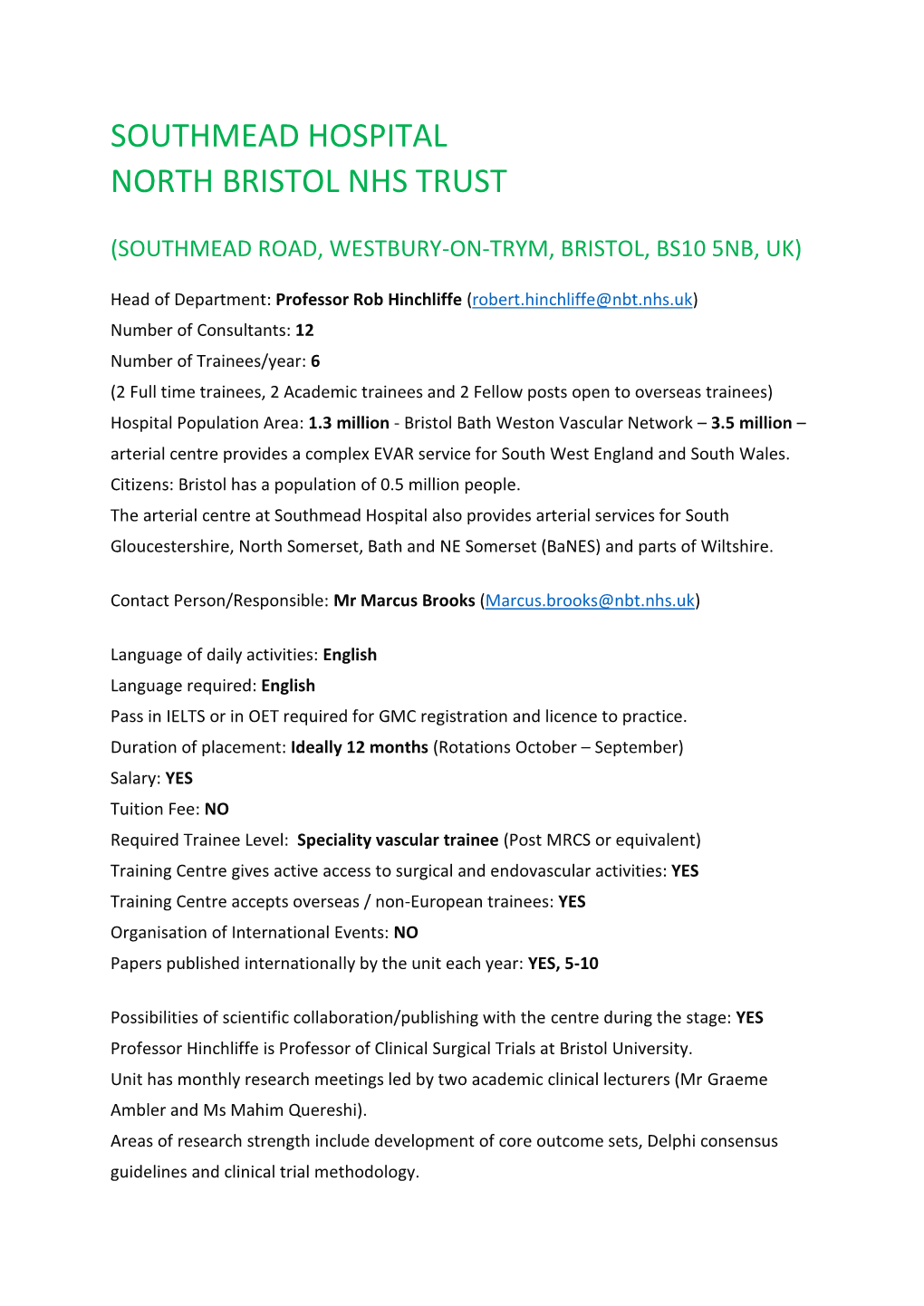 Southmead Hospital North Bristol Nhs Trust