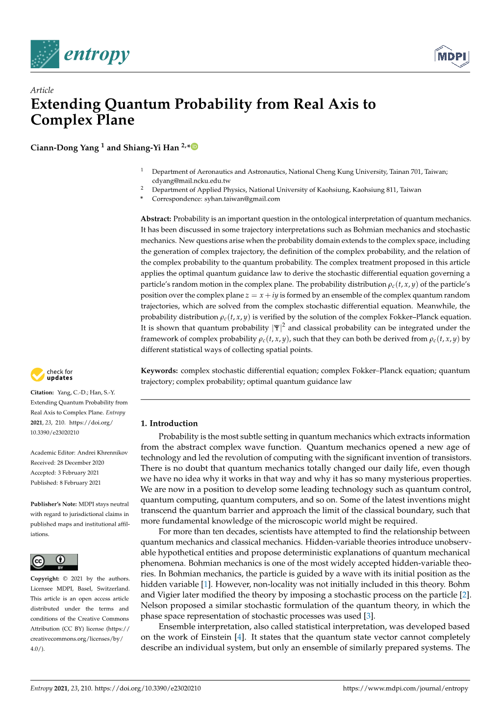 Extending Quantum Probability from Real Axis to Complex Plane