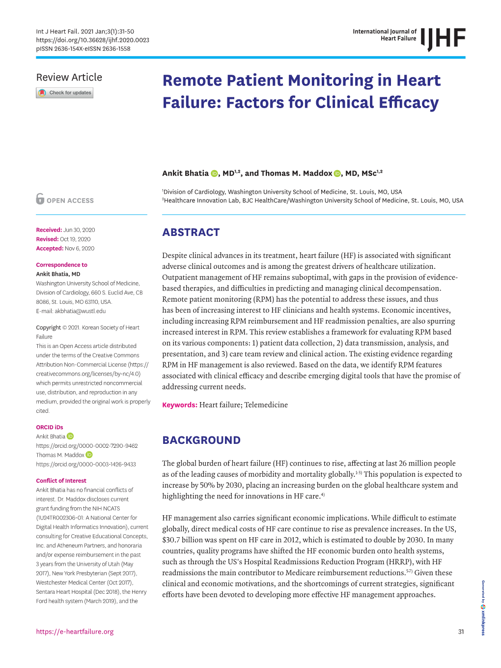 Remote Patient Monitoring in Heart Failure: Factors for Clinical Efficacy