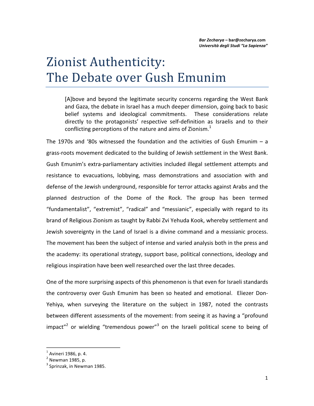 The Debate Over Gush Emunim