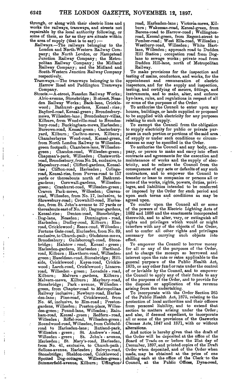 The London Gazette, November 12, 1897*