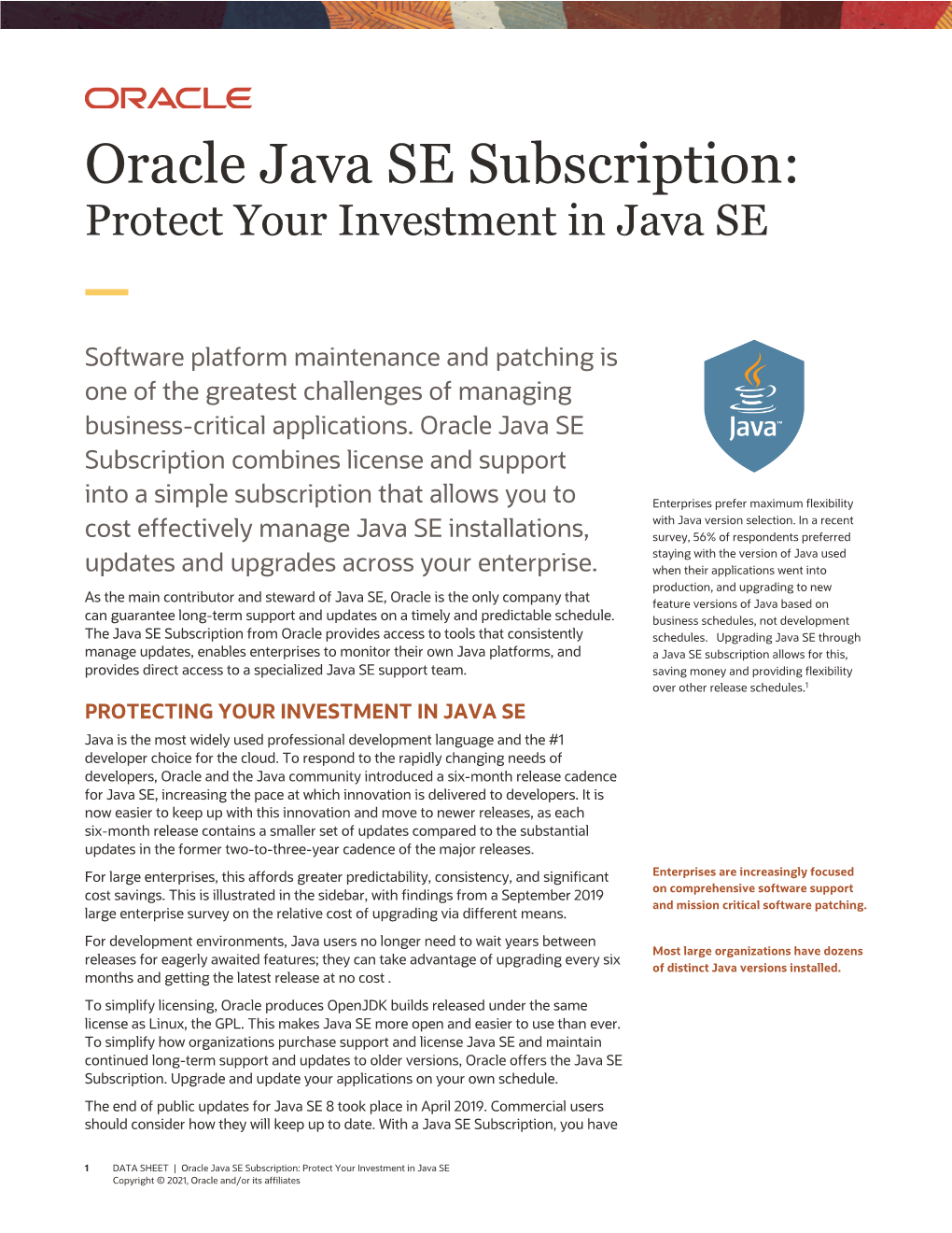 Oracle Java SE Subscription: Protect Your Investment in Java SE