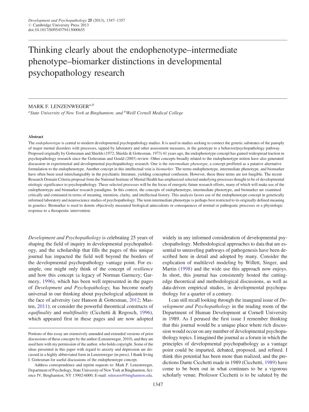 Thinking Clearly About the Endophenotype–Intermediate Phenotype–Biomarker Distinctions in Developmental Psychopathology Research