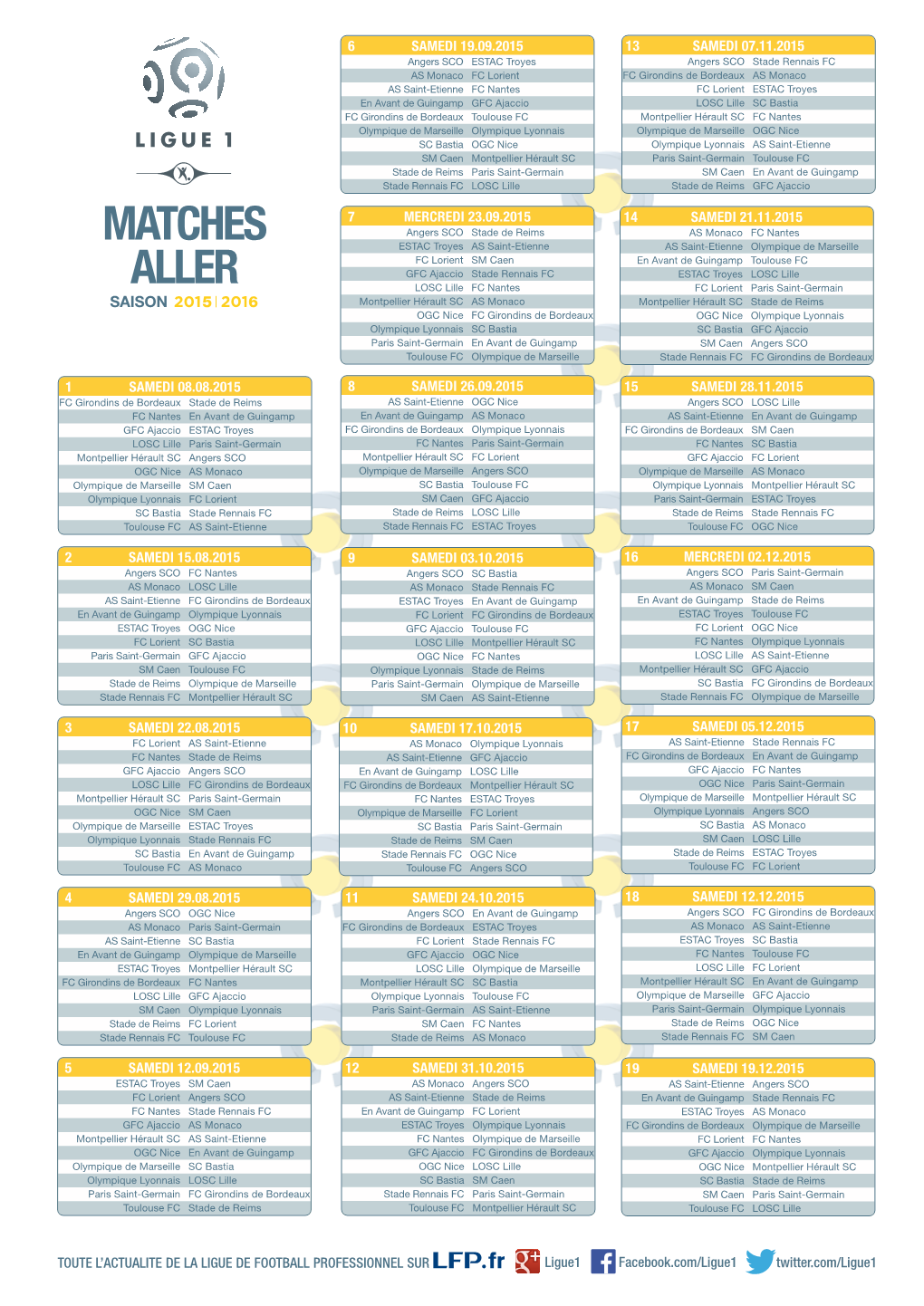 Calendrier Ligue 1, Saison 2015/2016