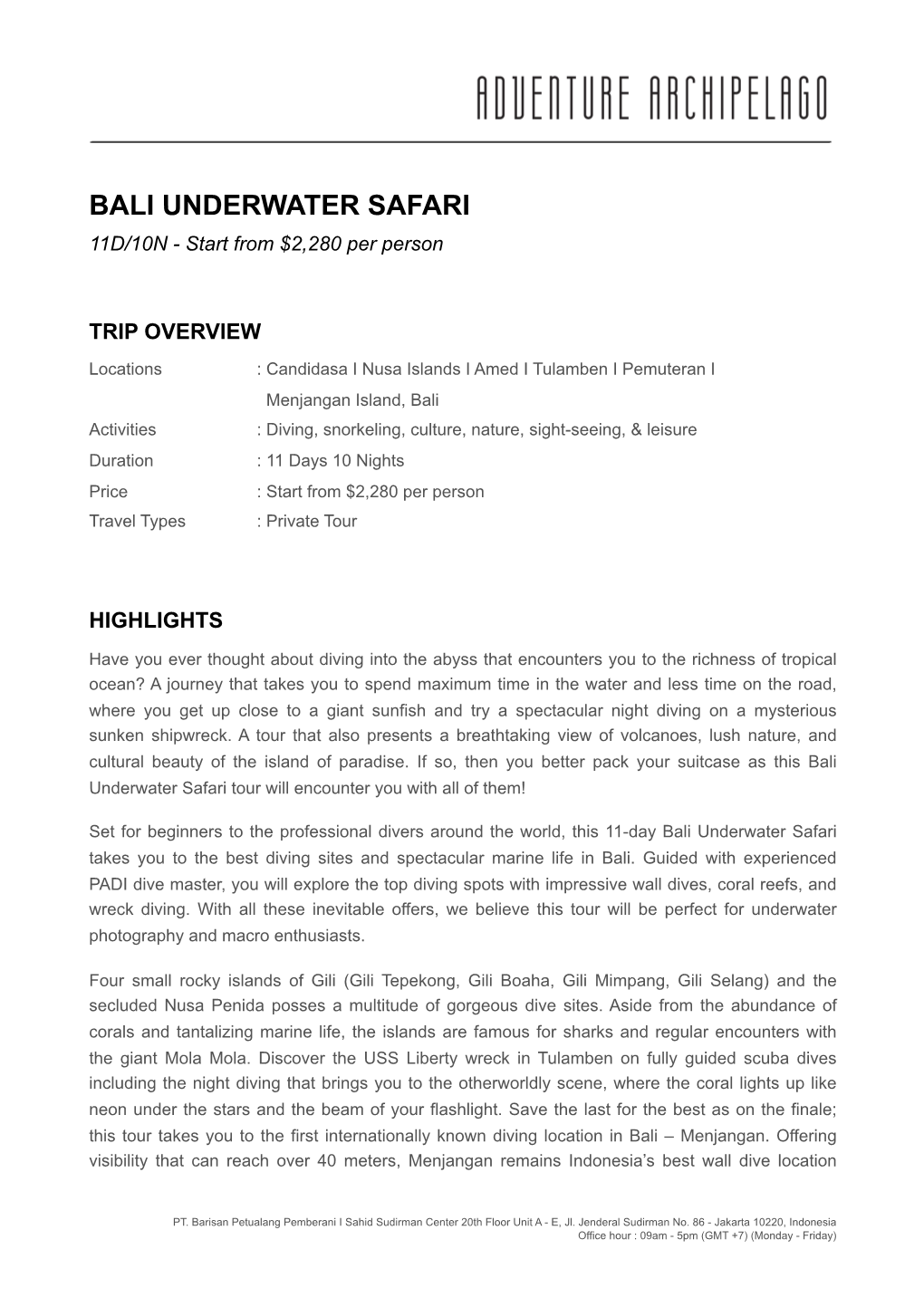 BALI UNDERWATER SAFARI 11D/10N - Start from $2,280 Per Person