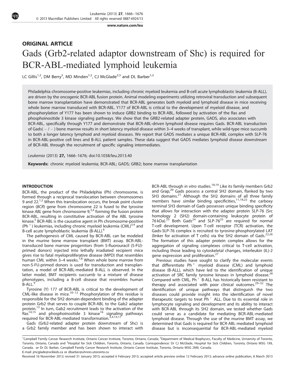 Is Required for BCR-ABL-Mediated Lymphoid Leukemia