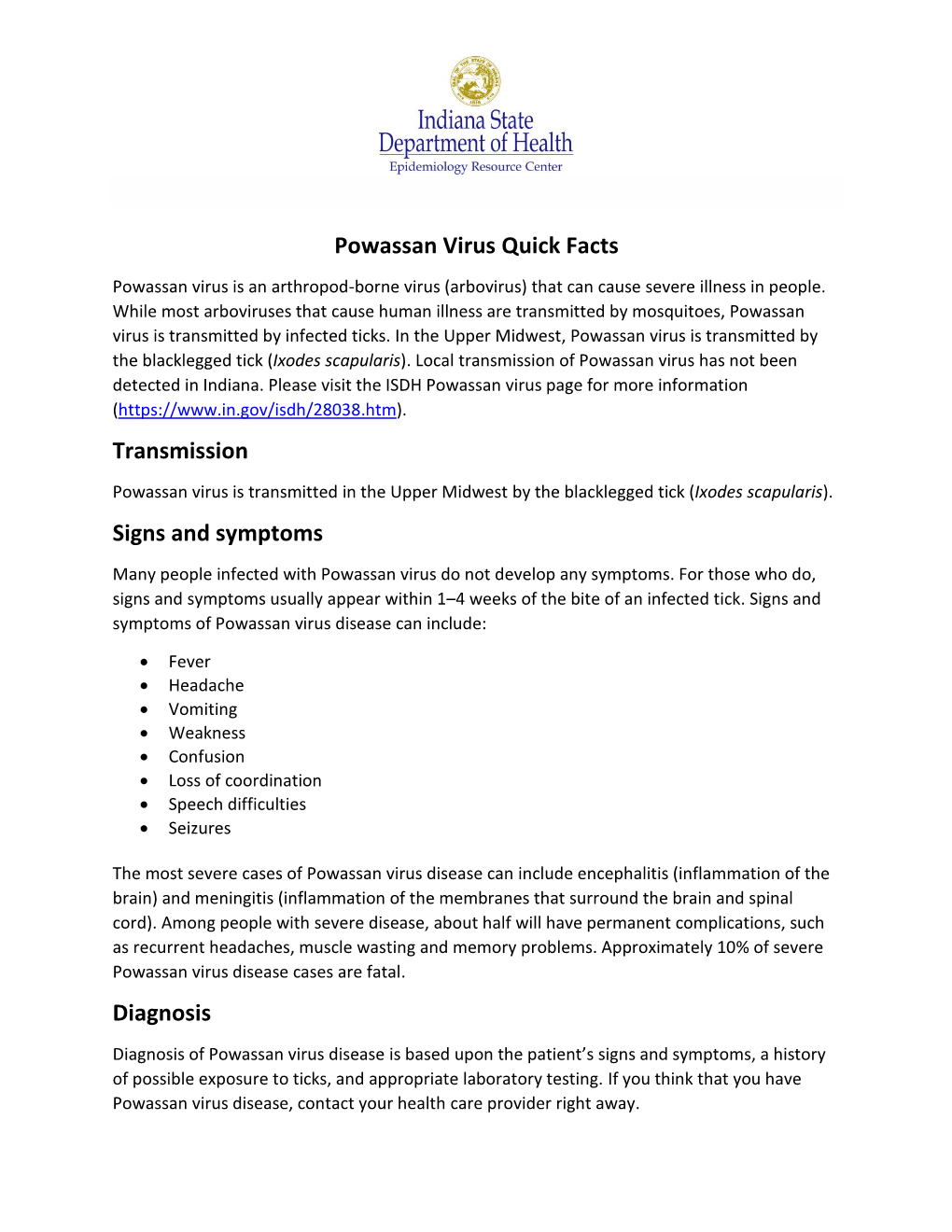 Powassan Virus Quick Facts