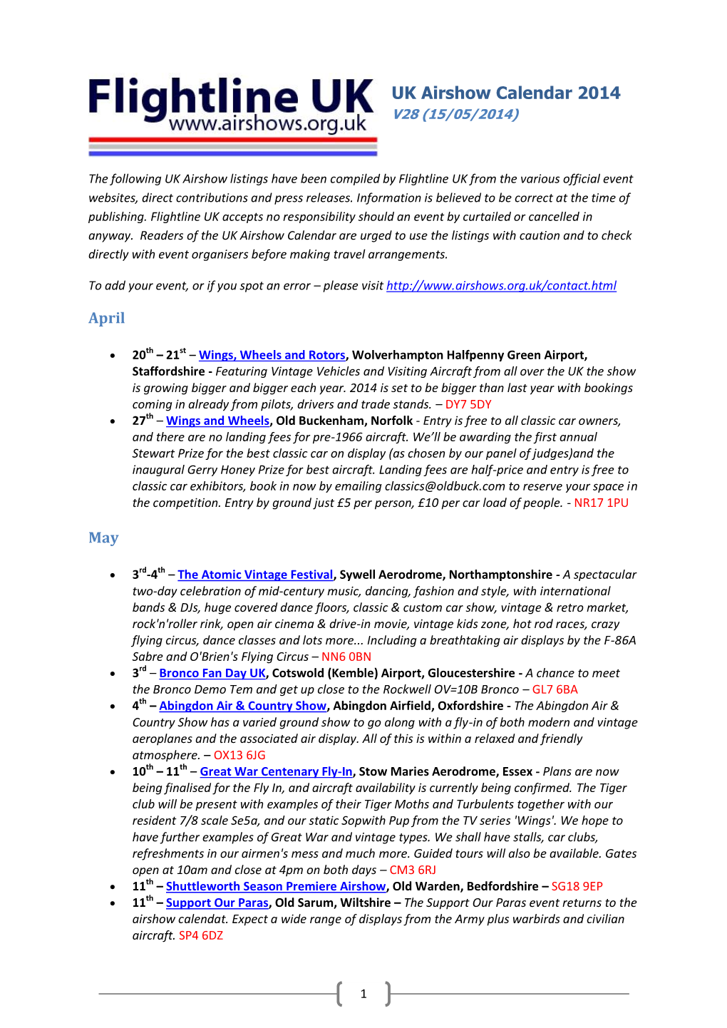 UK Airshow Calendar 2014 V28 (15/05/2014)
