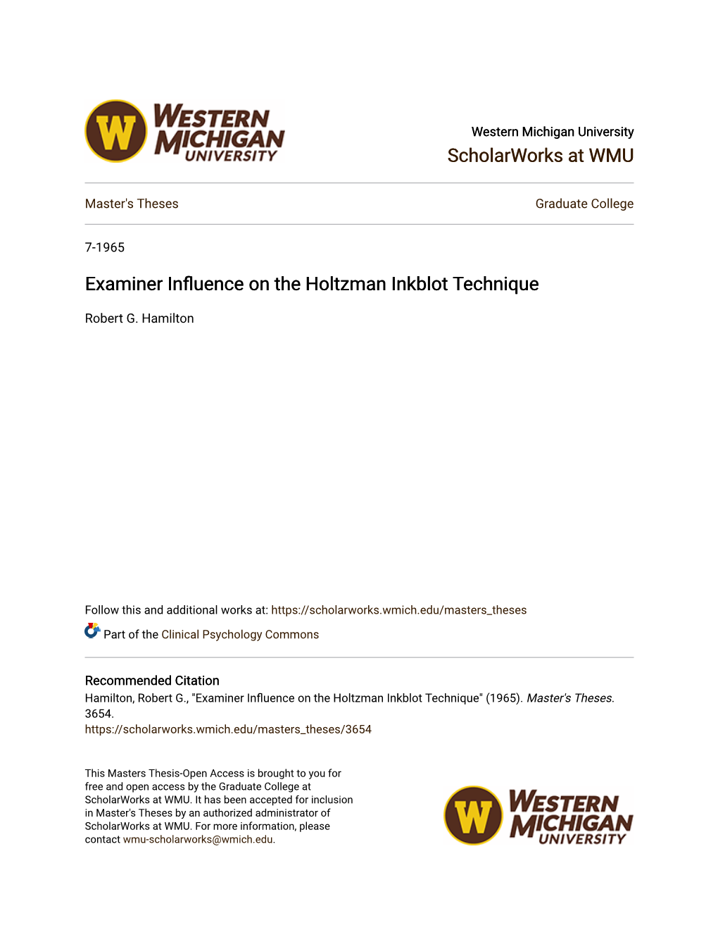 Examiner Influence on the Holtzman Inkblot Technique