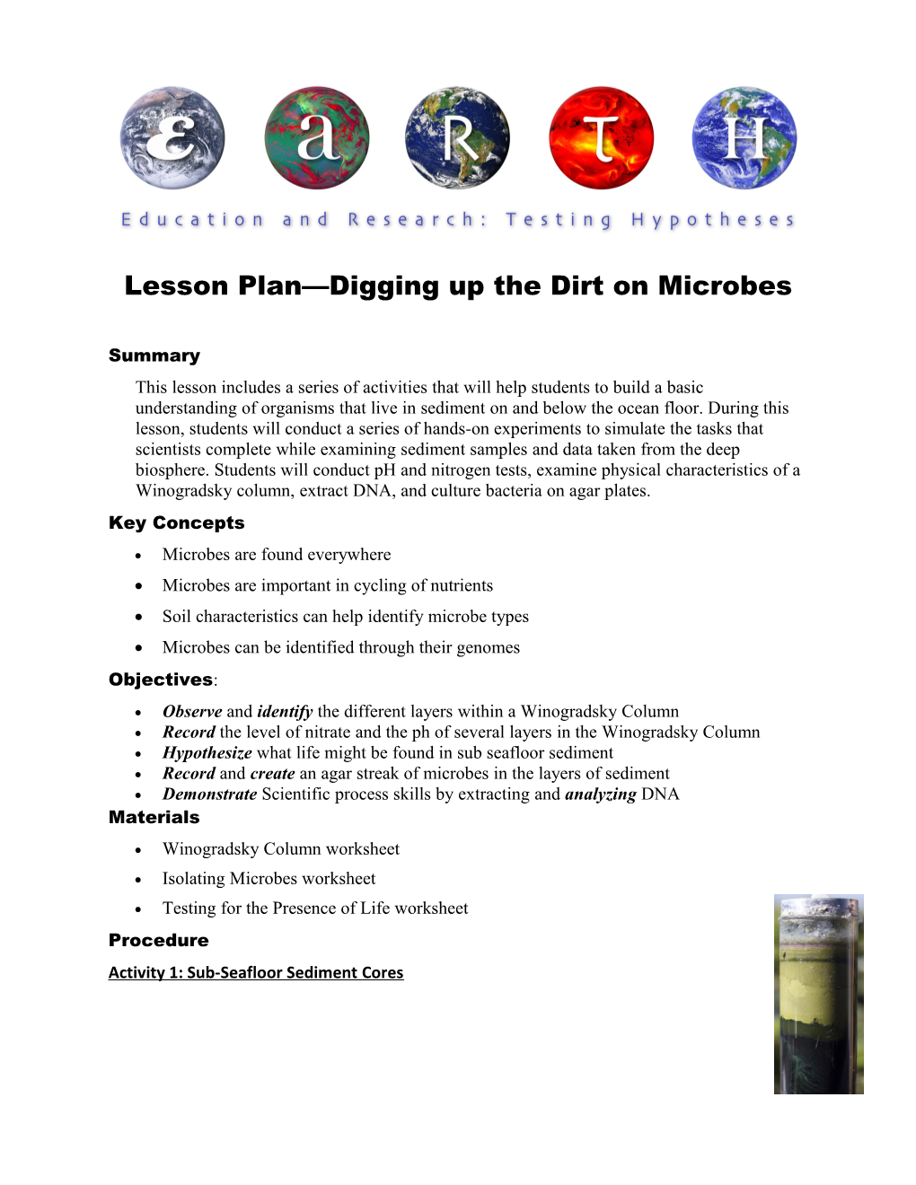 Lesson Plan Digging up the Dirt on Microbes