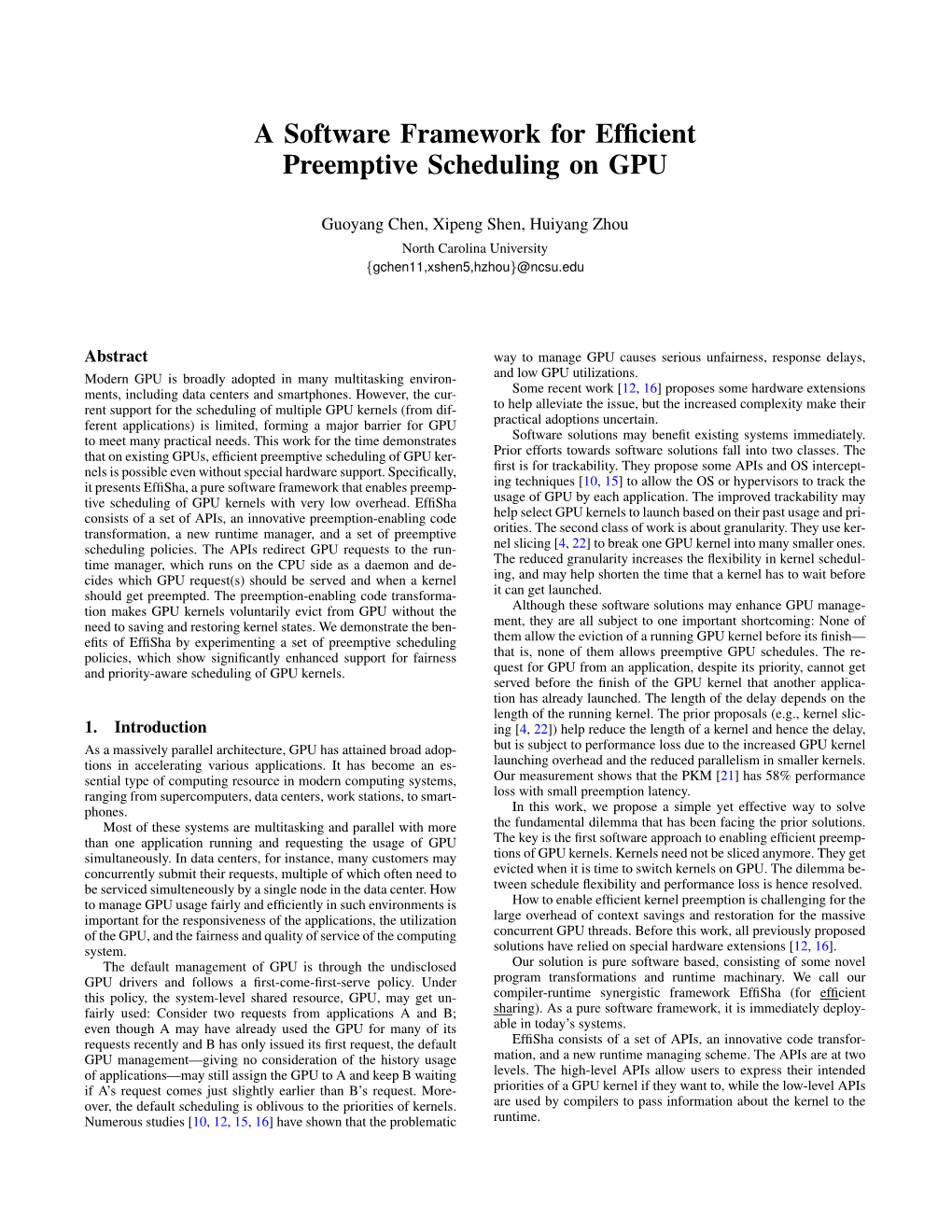 A Software Framework for Efficient Preemptive Scheduling On