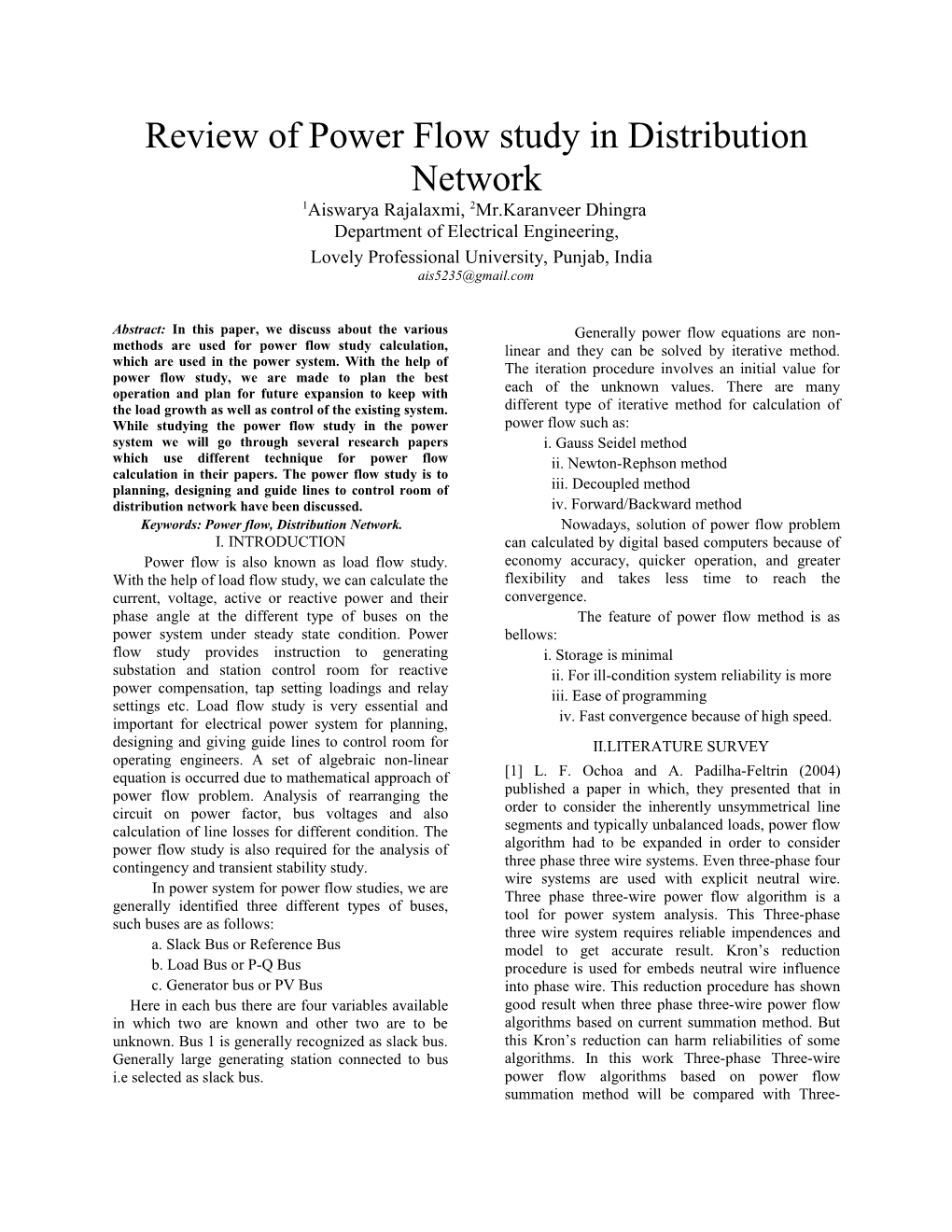 Review of Power Flow Study in Distribution Network