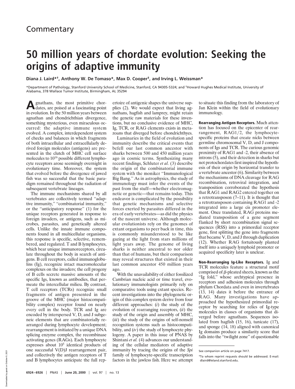 50 Million Years of Chordate Evolution: Seeking the Origins of Adaptive Immunity