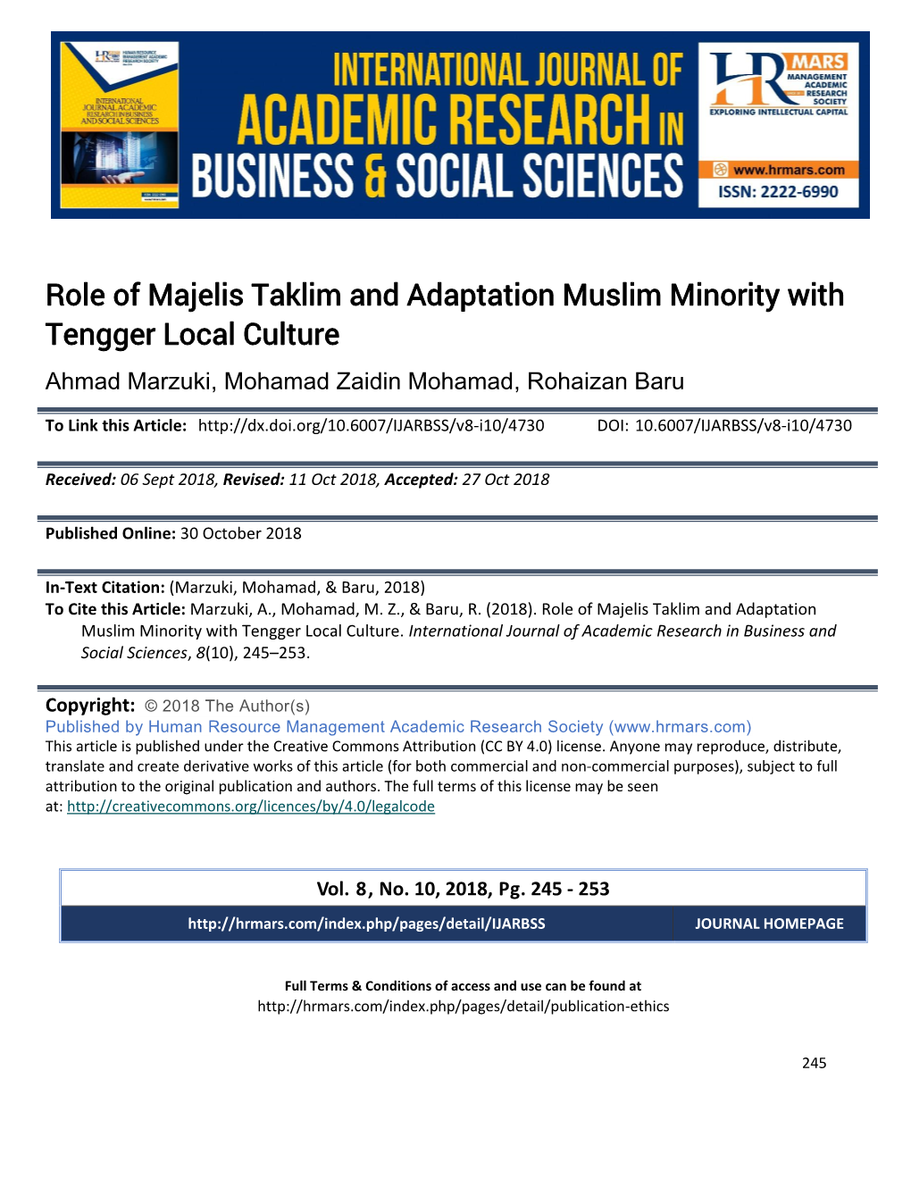 Role of Majelis Taklim and Adaptation Muslim Minority with Tengger Local Culture
