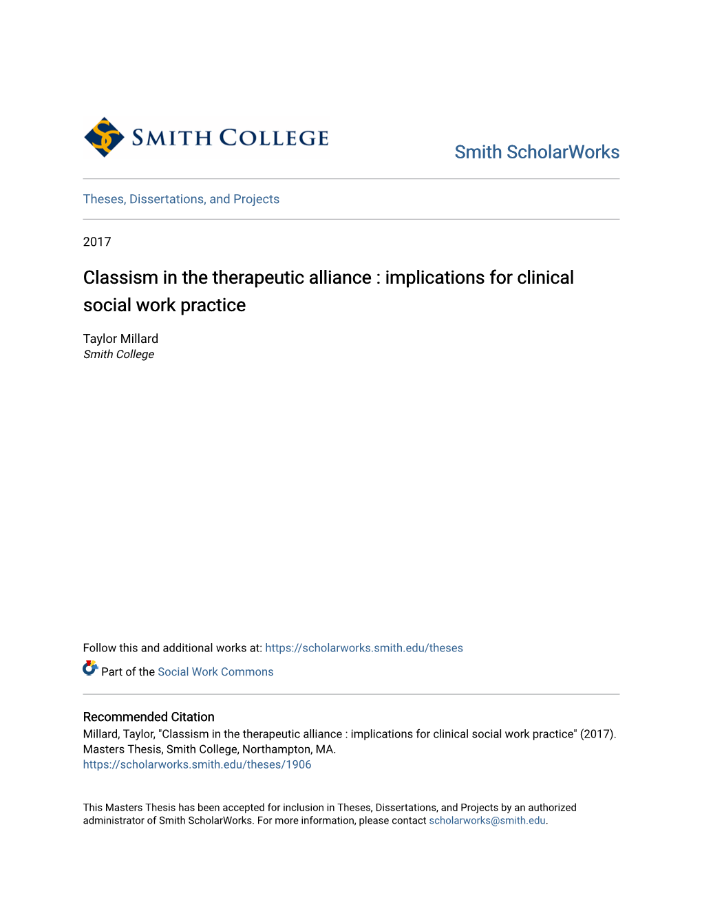 Classism in the Therapeutic Alliance : Implications for Clinical Social Work Practice