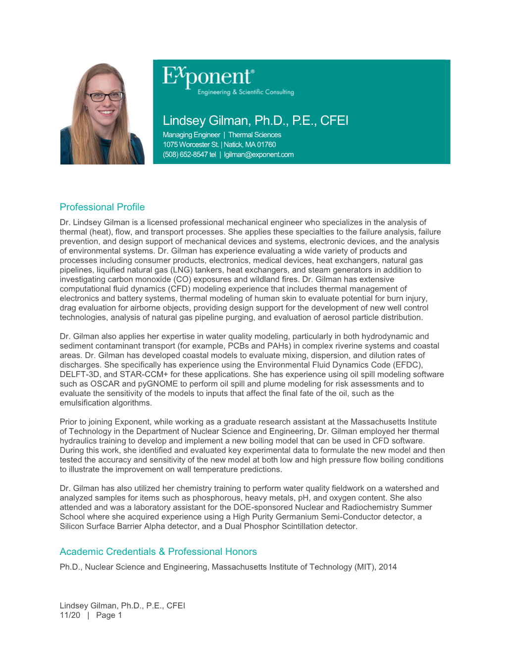 Lindsey Gilman, Ph.D., P.E., CFEI Managing Engineer | Thermal Sciences 1075 Worcester St