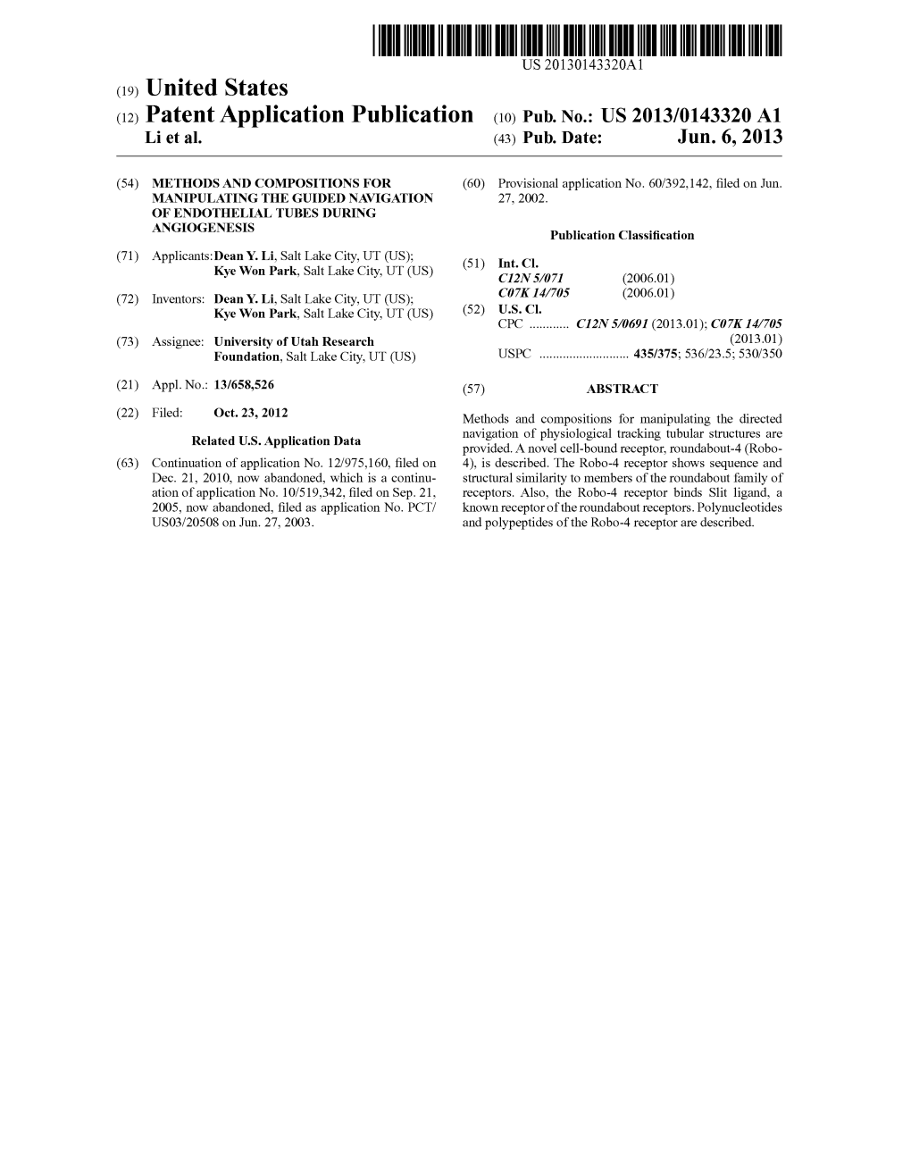 US 2013/0143320 A1 Li Et Al