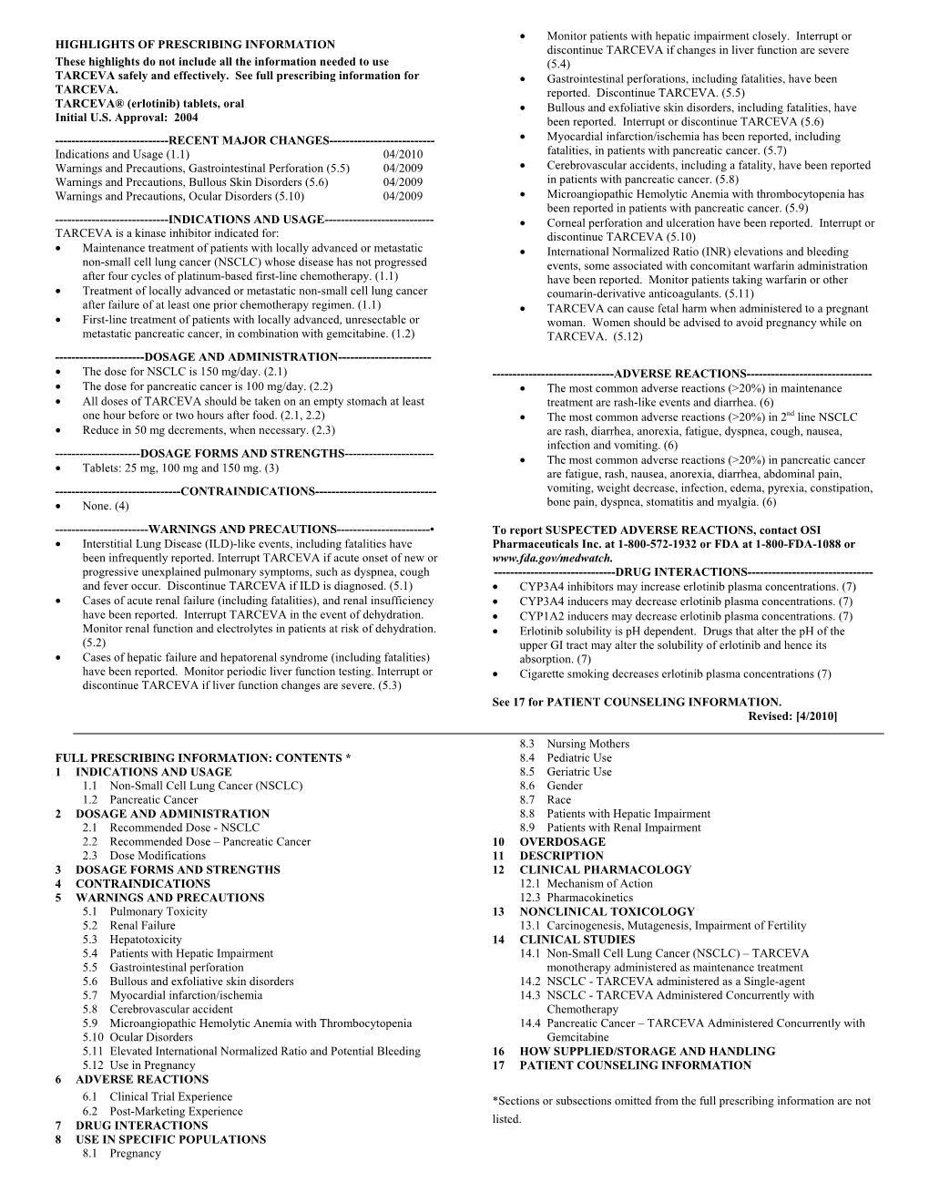 Tarceva (Erlotinib) Label