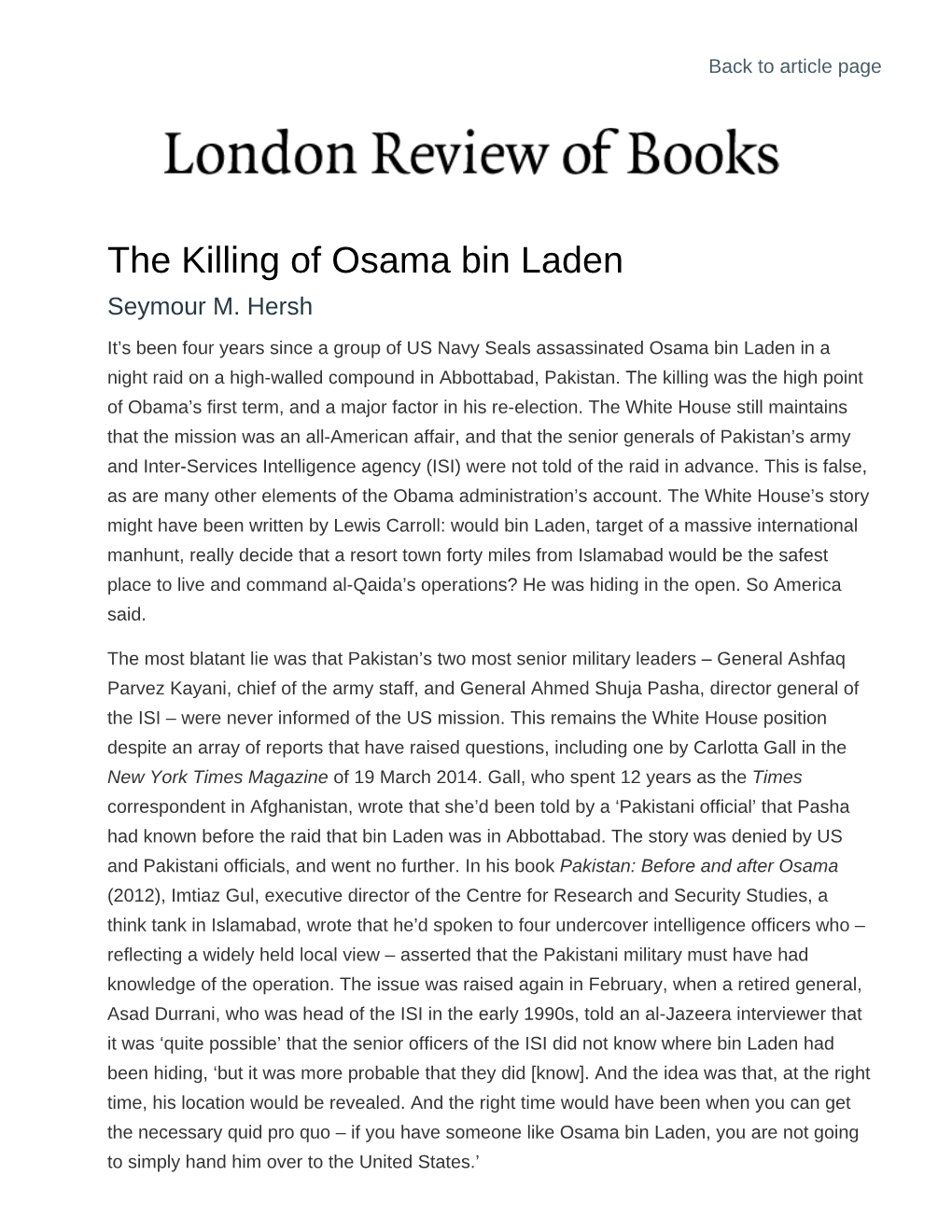 The Killing of Osama Bin Laden · LRB 21 May 2015 Back to Article Page