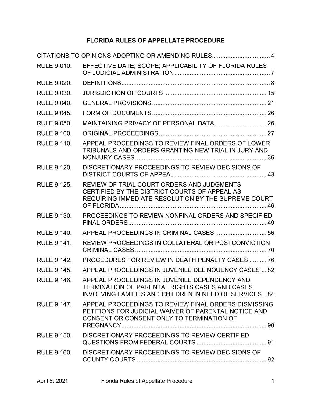 Florida Rules of Appellate Procedure