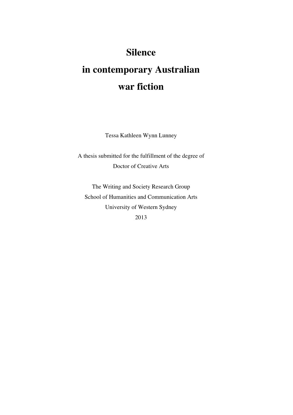 Silence in Contemporary Australian War Fiction