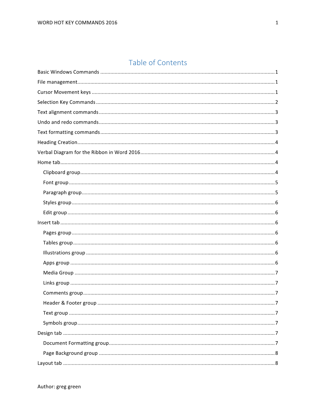 Table of Contents Basic Windows Commands