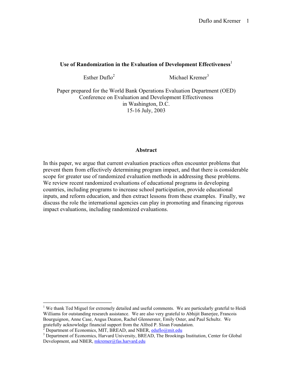 Use of Randomization in the Evaluation of Development Effectiveness1