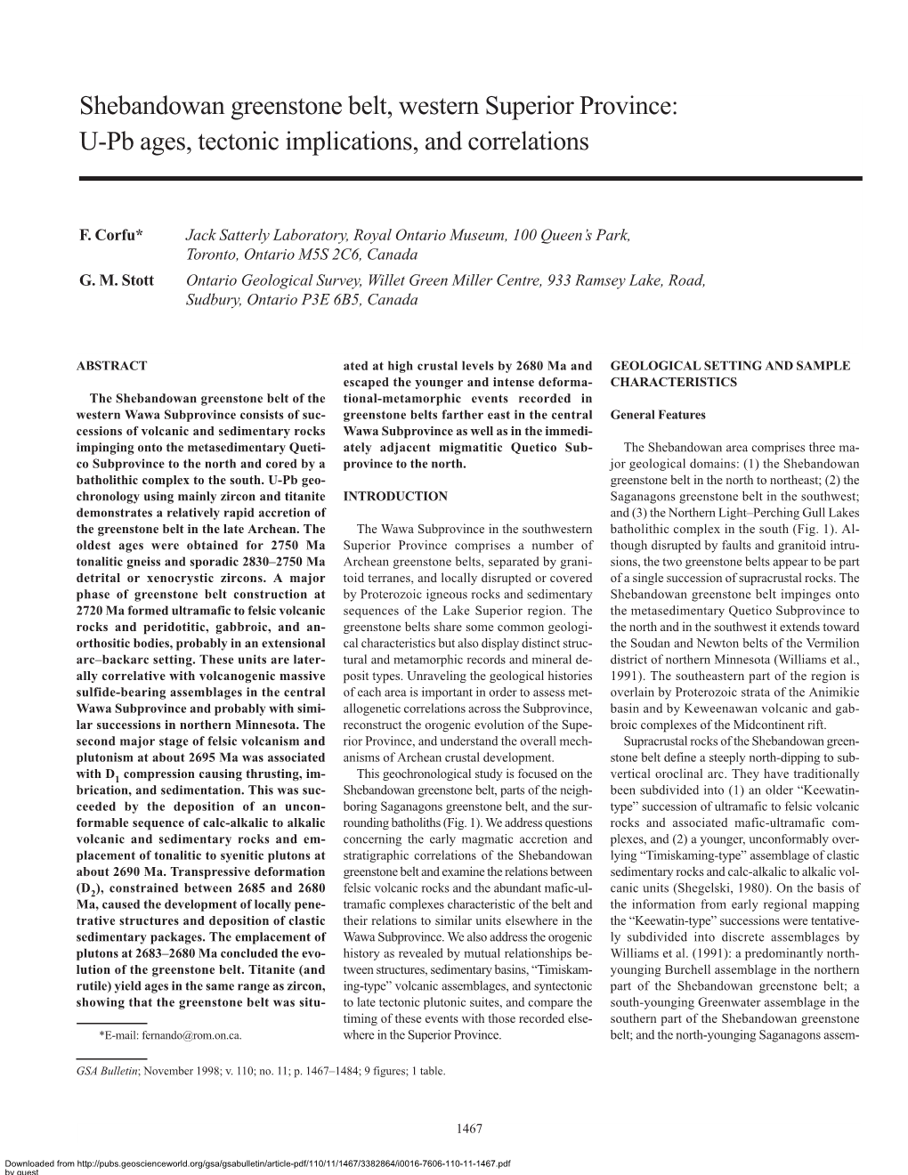 Shebandowan Greenstone Belt, Western Superior Province: U-Pb Ages, Tectonic Implications, and Correlations