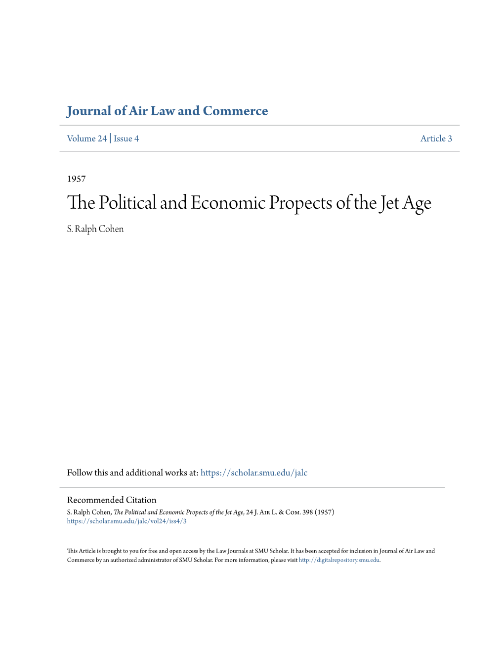 The Political and Economic Propects of the Jet Age, 24 J