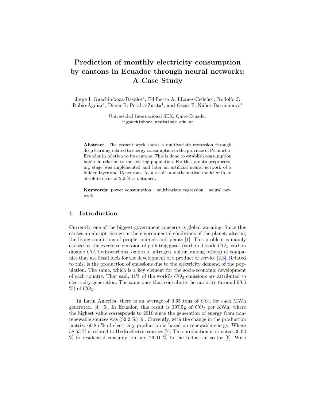 Prediction of Monthly Electricity Consumption by Cantons in Ecuador Through Neural Networks: a Case Study