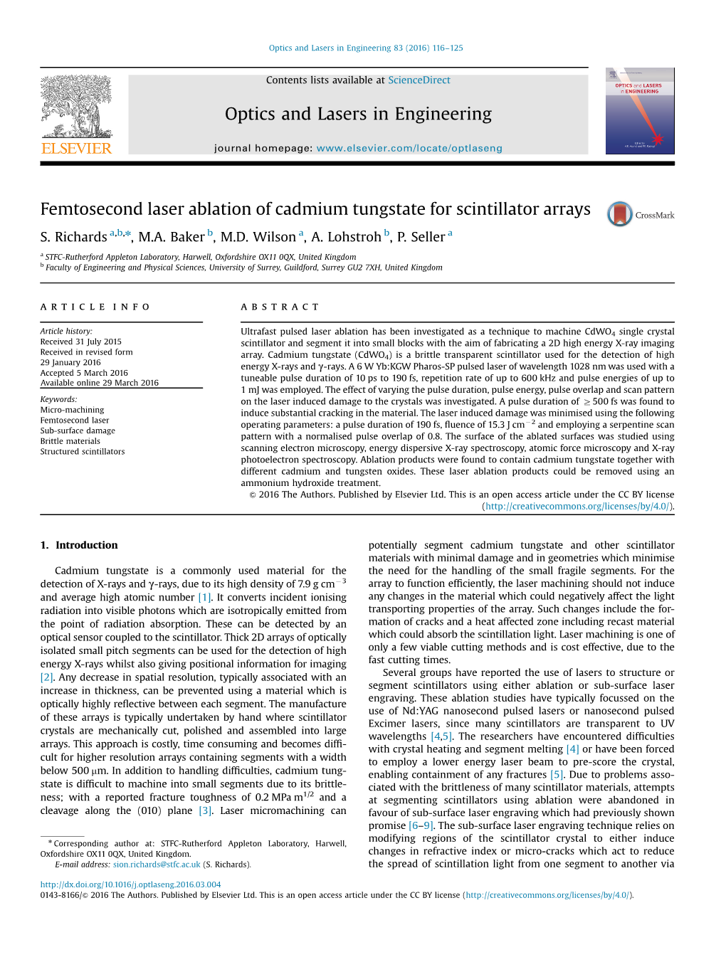 Femtosecond Laser Ablation of Cadmium Tungstate for Scintillator Arrays