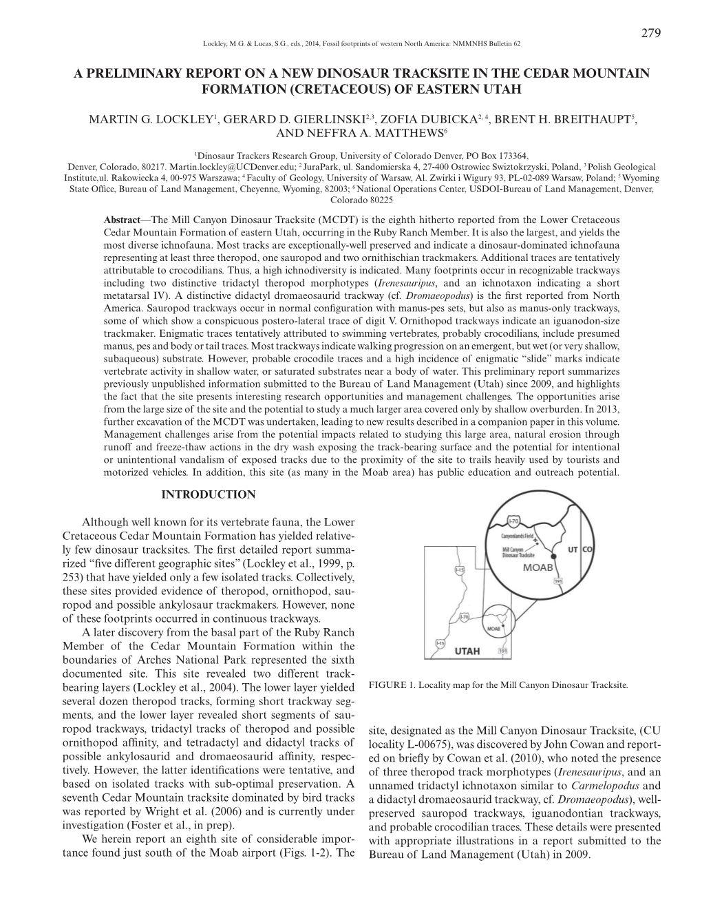 A Preliminary Report on a New Dinosaur Tracksite in the Cedar Mountain Formation (Cretaceous) of Eastern Utah