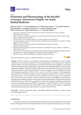Chemistry and Pharmacology of the Kazakh Crataegus Almaatensis Pojark: an Asian Herbal Medicine