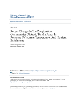 Recent Changes in the Zooplankton Communities of Arctic Tundra