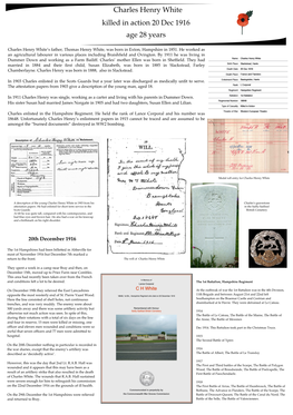 Charles Henry White Killed in Action 20 Dec 1916 Age 28 Years