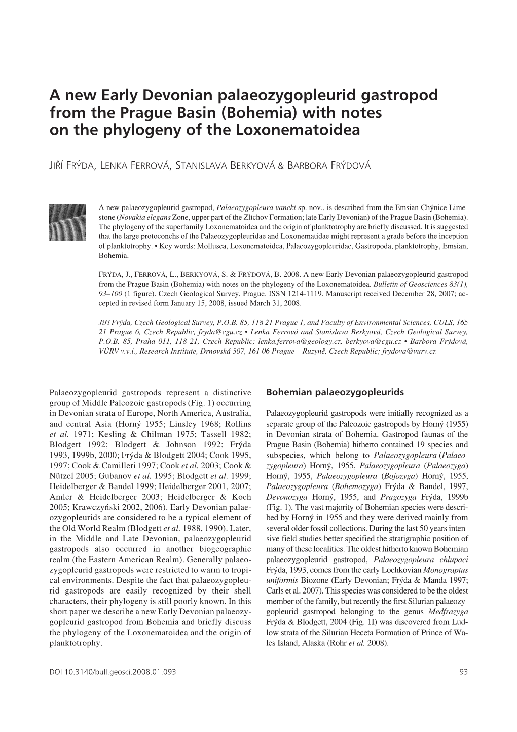 A New Early Devonian Palaeozygopleurid Gastropod from the Prague Basin (Bohemia) with Notes on the Phylogeny of the Loxonematoidea