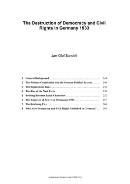 The Destruction of Democracy and Civil Rights in Germany 1933