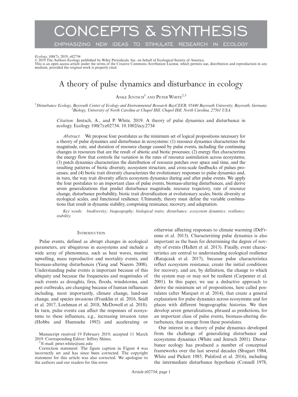 A Theory of Pulse Dynamics and Disturbance in Ecology