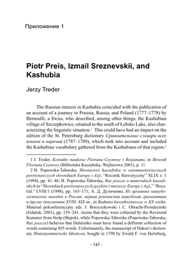 Piotr Preis, Izmail Sreznevskii, and Kashubia