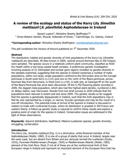 A Review of the Ecology and Status of the Kerry Lily Simethis Mattiazzii (S